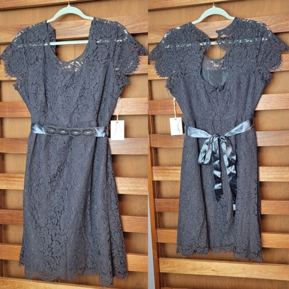 NWT Jessica Simpson Maternity Black Lace Cap Sleeve Dress, Sz L
